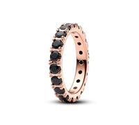 Pandora Timeless Anillo chapado en oro rosa de 14 quilates con cristal negro, talla 52