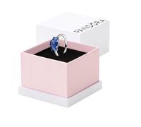 Pandora Timeless Anillo con 3 piedras rectangulares azules centelleantes con cristales azul princesa y circonitas cúbicas transparentes, talla 50