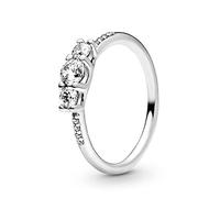 Pandora Timeless Anillo con 3 piedras transparentes de plata centelleante con circonitas cúbicas transparentes, talla 60