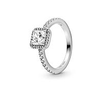 Pandora Timeless Anillo con diseño cuadrado de plata de ley con circonitas cúbicas transparentes, talla 56