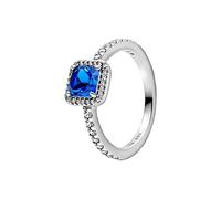Pandora Timeless Anillo con diseño cuadrado de plata de ley con cristales azul auténtico, talla 60