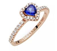 Pandora Timeless Anillo con diseño de corazón chapado en oro rosa de 14 quilates con circonitas cúbicas transparentes y cristal azul crepúsculo, talla 54