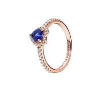 Pandora Timeless Anillo con diseño de corazón chapado en oro rosa de 14 quilates con circonitas cúbicas transparentes y cristal azul crepúsculo, talla 60