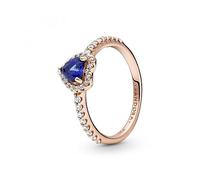 Pandora Timeless Anillo con diseño de corazón chapado en oro rosa de 14 quilates con circonitas cúbicas transparentes y cristal azul crepúsculo, talla 50