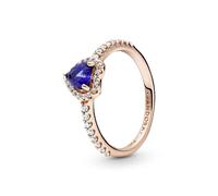 PANDORA Timeless Anillo con diseño de corazón chapado en oro rosa de 14 quilates con circonitas cúbicas transparentes y cristal azul crepúsculo