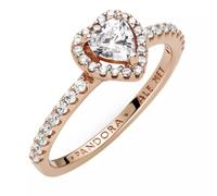 Pandora Timeless Anillo con diseño de corazón chapado en oro rosa de 14 quilates con circonitas cúbicas transparentes, talla 54