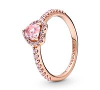 Pandora Timeless Anillo con diseño de corazón chapado en oro rosa de 14 quilates con cristal rosa orquídea y elegante circonita cúbica rosa fantasía, talla 60