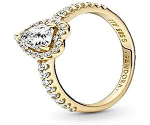 Pandora Timeless Anillo con diseño de corazón de oro con circonitas cúbicas transparentes, talla 50