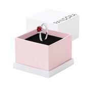 Pandora Timeless Anillo con diseño de corazón de plata de ley con cristal rojo cereza jubileo y circonitas cúbicas transparentes, talla 50