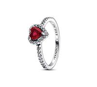 Pandora Timeless Anillo con diseño de corazón de plata de ley con cristal rojo cereza jubileo y circonitas cúbicas transparentes, talla 60