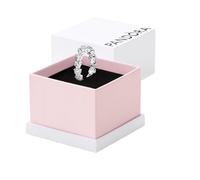 Pandora Timeless Anillo con diseño de corazones de plata de ley con circonitas cúbicas transparentes, talla 52