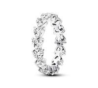 Pandora Timeless Anillo con diseño de corazones de plata de ley con circonitas cúbicas transparentes, talla 52
