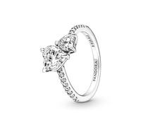 Pandora Timeless Anillo con diseño de doble corazón de plata de ley con circonitas cúbicas transparentes, talla 48