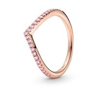 Pandora Timeless Anillo con diseño de hueso de la suerte chapado en oro rosa de 14 quilates con elegantes circonitas cúbicas rosa fantasía, talla 60