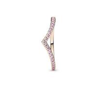 Pandora Timeless Anillo con diseño de hueso de la suerte chapado en oro rosa de 14 quilates con elegantes circonitas cúbicas rosa fantasía, talla 52
