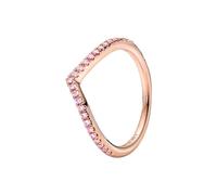Pandora Timeless Anillo con diseño de hueso de la suerte chapado en oro rosa de 14 quilates con elegantes circonitas cúbicas rosa fantasía, talla 48