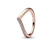 Pandora Timeless Anillo con diseño de hueso de la suerte con una mitad centelleante chapado en oro rosa de 14 quilates con circonitas cúbicas transparentes, talla 56