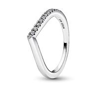Pandora Timeless Anillo con diseño de hueso de la suerte con una mitad centelleante, de plata de ley con circonitas cúbicas transparentes, talla 48