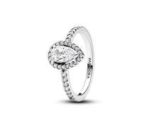 PANDORA Timeless Anillo con diseño de lágrima de plata de ley con circonitas cúbicas transparentes