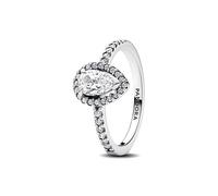 Pandora Timeless Anillo con diseño de lágrima de plata de ley con circonitas cúbicas transparentes, talla 48
