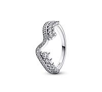 Pandora Timeless Anillo con diseño de onda asimétrica centelleante de plata de ley con circonitas cúbicas transparentes, talla 54