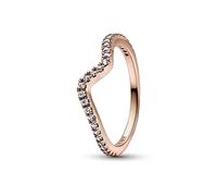Pandora Timeless Anillo con diseño de onda chapado en oro rosa de 14 quilates con circonitas cúbicas transparentes, talla 52