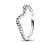 Pandora Timeless Anillo con diseño de onda de plata de ley con circonitas cúbicas transparentes, talla 48