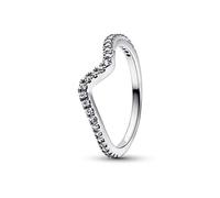 Pandora Timeless Anillo con diseño de onda de plata de ley con circonitas cúbicas transparentes, talla 58