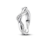Pandora Timeless Anillo con diseño de onda doble de plata de ley con circonitas cúbicas transparentes, talla 54