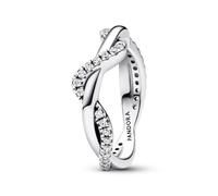 PANDORA Timeless Anillo con diseño de onda doble de plata de ley con circonitas cúbicas transparentes