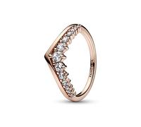 PANDORA Timeless Anillo con diseño flotante de hueso de la suerte con engaste pavé chapado en oro rosa de 14 k con circonitas cúbicas transparentes
