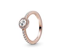 Pandora Timeless Anillo con diseño redondo chapado en oro rosa de 14 quilates con circonitas cúbicas transparentes, talla 58