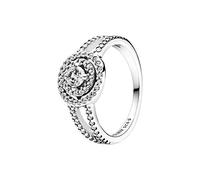Pandora Timeless Anillo con doble halo centelleante de plata de ley con circonitas cúbicas transparentes, talla 56