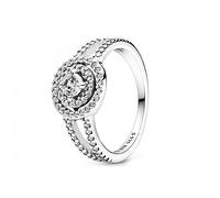 Pandora Timeless Anillo con doble halo centelleante de plata de ley con circonitas cúbicas transparentes, talla 54