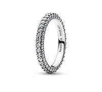 Pandora Timeless Anillo con fila simple con engaste pavé de plata de ley con circonitas cúbicas transparentes, talla 50