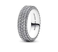 Pandora Timeless Anillo con fila simple con engaste pavé de plata de ley con circonitas cúbicas transparentes, talla 50