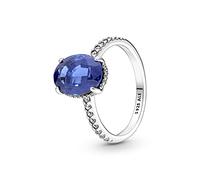 Pandora Timeless Anillo con halo llamativo de plata de ley con cristal azul princesa y circonitas transparentes, talla 50