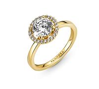 Pandora Timeless Anillo con halo redondo centelleante chapado en oro de 14 quilates con circonitas cúbicas transparentes, talla 58