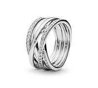 Pandora Timeless Anillo con líneas centelleantes y pulidas de plata con circonitas cúbicas transparentes, talla 58