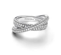 Pandora Timeless Anillo cruzado de plata de ley con circonitas cúbicas transparentes, talla 60