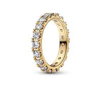 Pandora Timeless Anillo de eternidad chapado en oro de 14 quilates con fila centelleante de circonitas cúbicas transparentes, talla 56