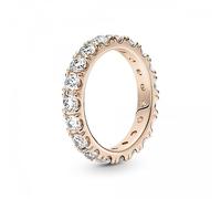 PANDORA Timeless Anillo de eternidad con diseño de fila centelleante chapado en oro rosa de 14 quilates con circonitas cúbicas transparentes
