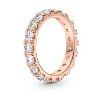 PANDORA Timeless Anillo de eternidad con diseño de fila centelleante chapado en oro rosa de 14 quilates con circonitas cúbicas transparentes