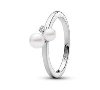 Pandora Timeless Anillo de plata de ley con perla blanca cultivada de agua dulce tratada y circonitas cúbicas transparentes, talla 50