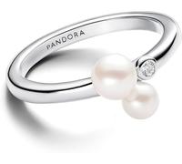 Pandora Timeless Anillo de plata de ley con perla blanca cultivada de agua dulce tratada y circonitas cúbicas transparentes, talla 56