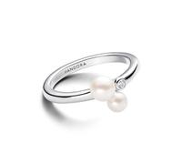 PANDORA Timeless Anillo de plata de ley con perla blanca cultivada de agua dulce tratada y circonitas cúbicas transparentes
