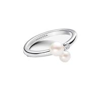 Pandora Timeless Anillo de plata de ley con perla blanca cultivada de agua dulce tratada y circonitas cúbicas transparentes, talla 48