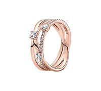 Pandora Timeless Anillo de triple banda centelleante chapado en oro rosa de 14 quilates con circonitas cúbicas transparentes, talla 58