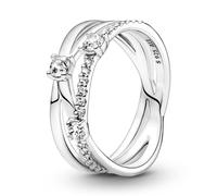 Pandora Timeless Anillo de triple banda de plata de ley con circonitas cúbicas transparentes, talla 52