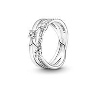 Pandora Timeless Anillo de triple banda de plata de ley con circonitas cúbicas transparentes, talla 60